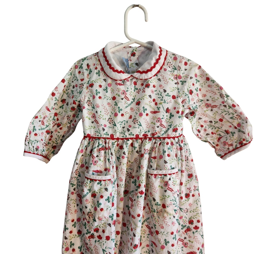 Bella Bliss Girls Floral Ric-Rac Dress White Red Size 5 Peter Pan F-17130 Cotton